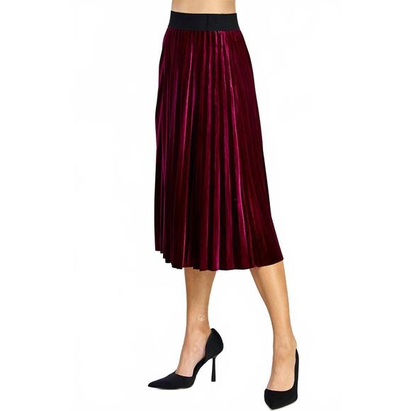 NEW SEE AND BE SEEN velvet pleats midi skirt in burgundy - Picture 3 of 5